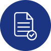 Icono de documento aprobado en círculo azul con hoja y marca de verificación.